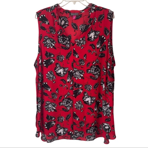 Vince Camuto Tops - Vince Camuto Red and Black Floral Blouse 3X Sleeveless Chiffon Flowy V-Neck